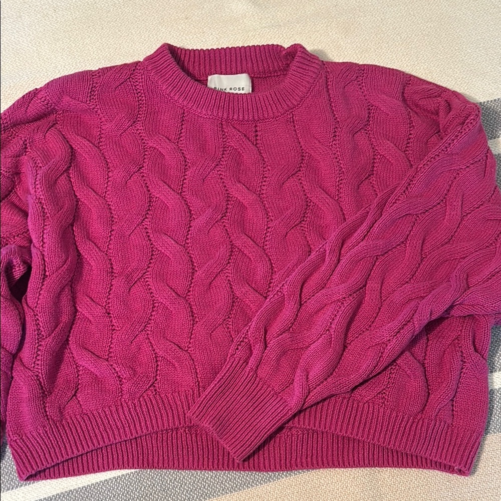 BOGO! Pink Rose Magenta Cable Knit Sweater